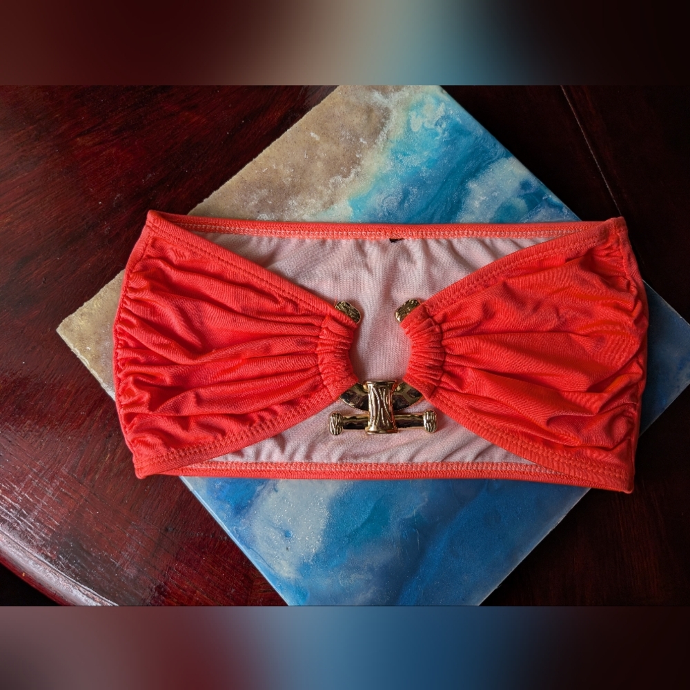 Vibrant Orange Bikini Top with Gold Accent